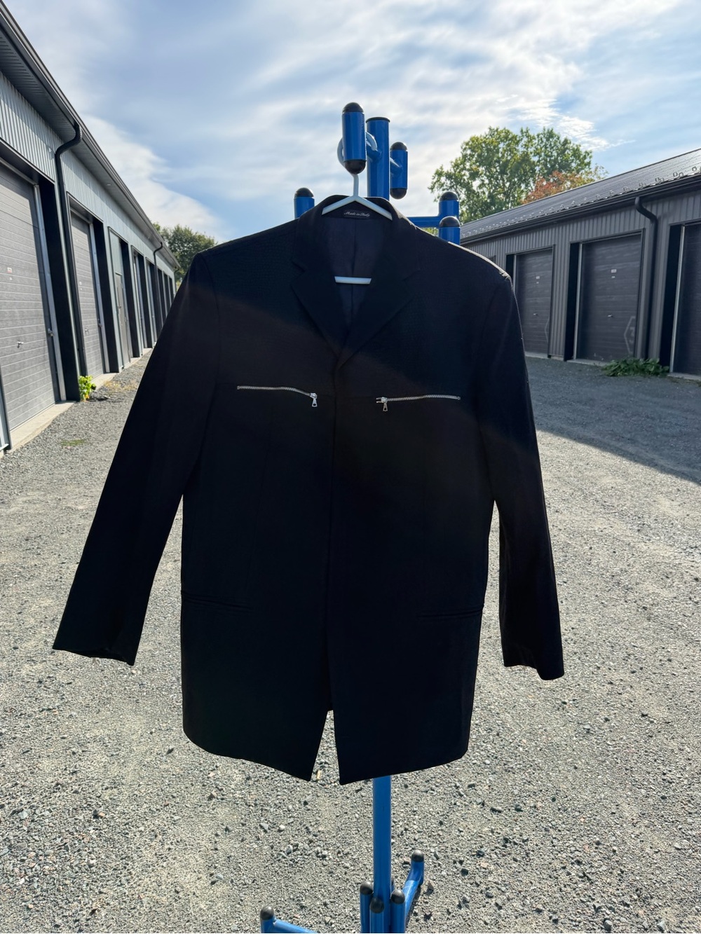 Men's Black Zip-Pocket Blazer Jacket By Giovanni Versace